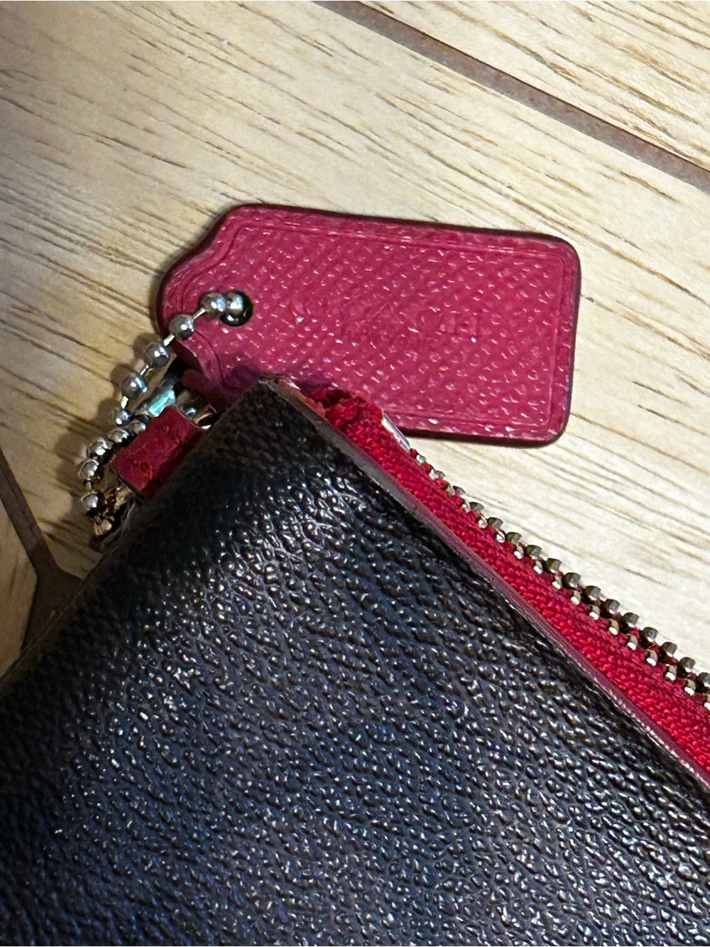 Coach Signature Brown Monogram Double Zip Wallet Red Trim - Picture 5 of 11